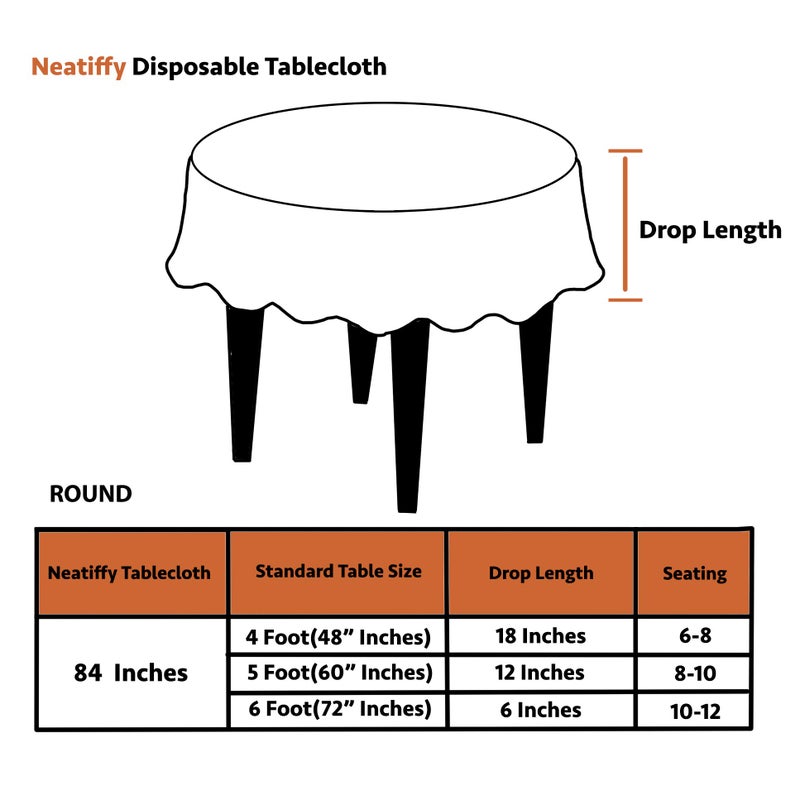 Neatiffy 84 Inch 6 Pack Round Plastic Table Cloth | Tablecloths for Picnic, Party, Banquet, Birthdays | Waterproof Disposable/Reusable Table Cover - White Round - Image 4